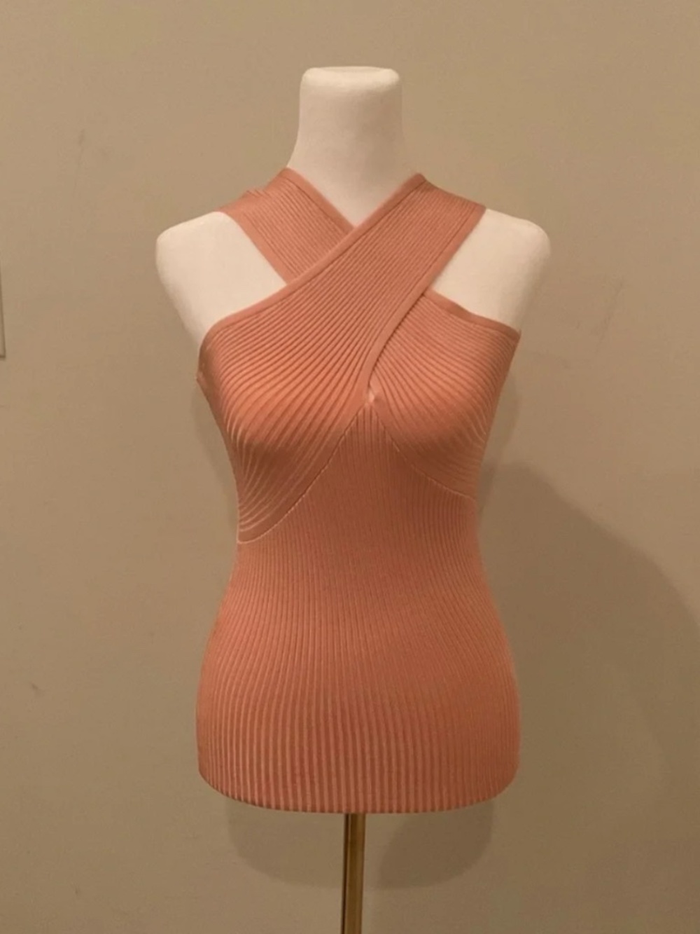 Reiss Ribbed Cross-Front Tank Top in Blush Peach, S, NWT